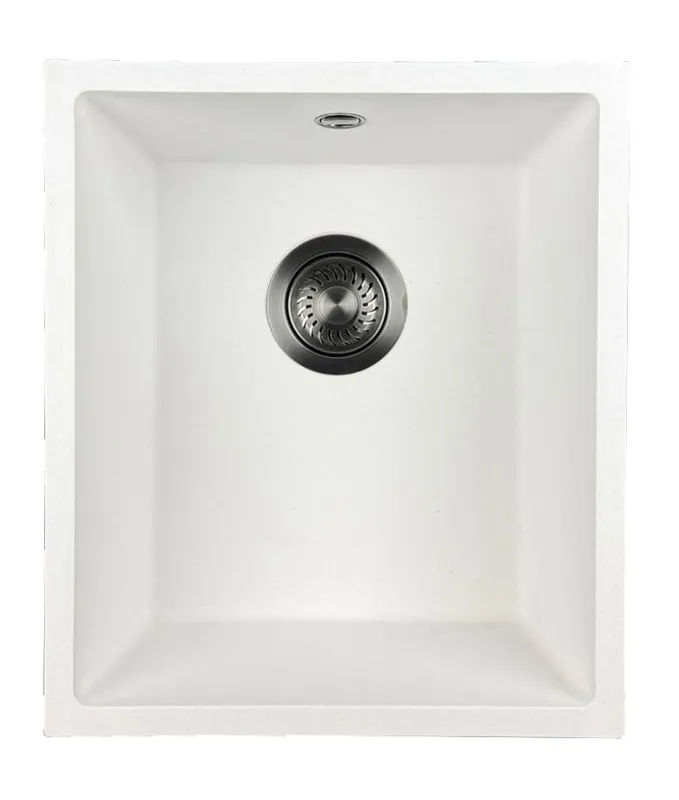 Beställ idag GraniteMy Universal Vit Granitdiskho 34x40 cm vit påbyggnad, underbyggnad och infälld montering med gun metal-plugg 1208967904