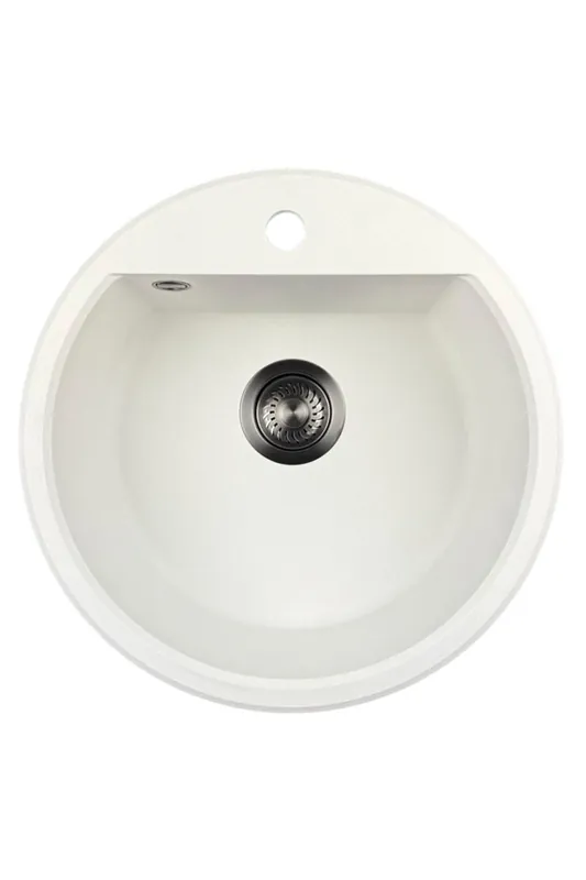 GraniteMy Bremen rund granit diskbänk 43 cm vit, överbyggnad och underbyggnad, med kranhålsbänk och automatisk gun metal plugg 1208971849 Rabatter