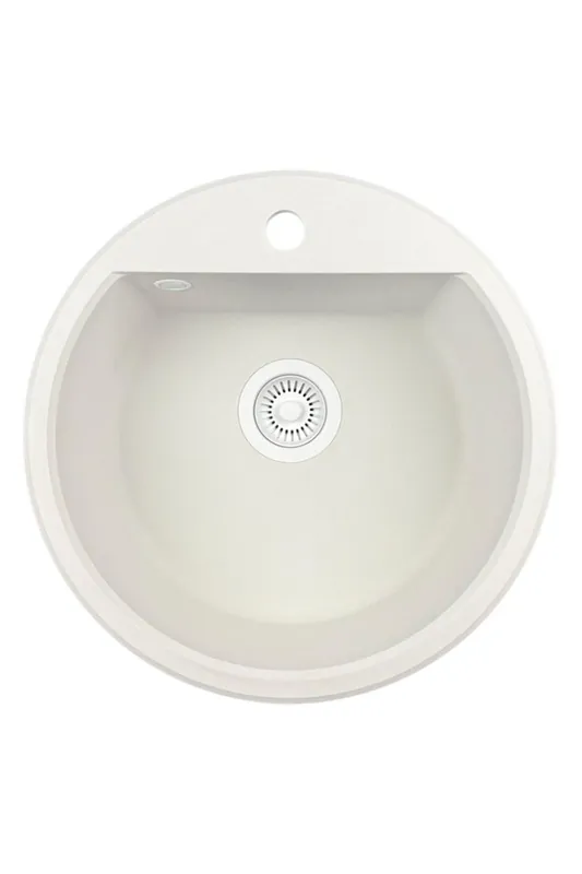Kundfavorit GraniteMy Bremen rund granit diskbänk 43 cm vit, överbyggnad och underbyggnad, med kranhålsbänk och automatisk vit plugg 1208971850