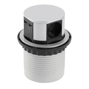 Sänkt pris Möbeluttag COMFORT, Ø100 mm, 3xSHUKO, 2xUSB-A, 2,4 A, kabel 1,5 m, aluminium