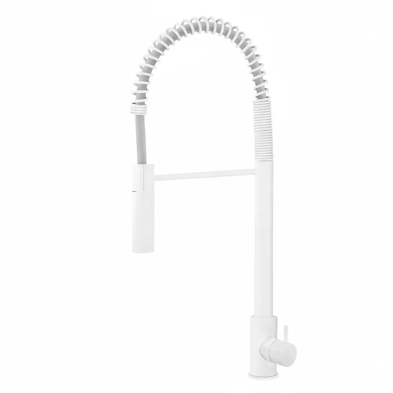 Waterevolution Flow semi-professionell köksblandare matt vit med kolonn och fjäder T157BR Expressleverans