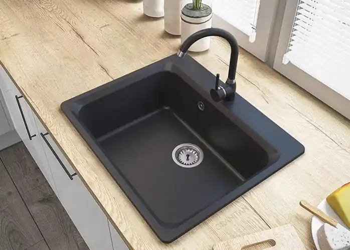 Begränsat erbjudande Graniteland Vastone Granit Diskbänk 619x522 mm Svart Montering med Kranhålsbänk och Rostfritt Stål Plug 1208971443