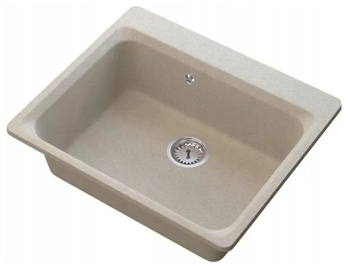 Graniteland Vastone Granit Diskbänk 619x522 mm Beige Överbyggnad med Kranhålsbänk och Rostfritt Stål Plugg 1208971444 Reapris