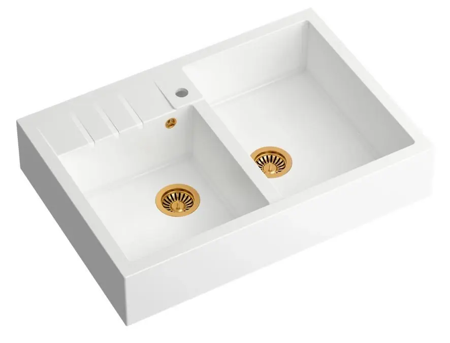 Expressleverans Quadri Minister Dubbel Diskho vit lantlig modell 90x62 cm med kopparplugg och bräddavlopp 1208956329