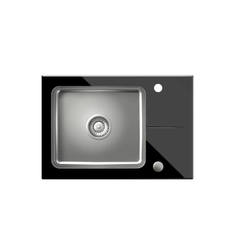 prisnedsättning Quadri Glazz infälld rostfri diskho med svart glas avrinning 64x44 omvändbar 1208957864