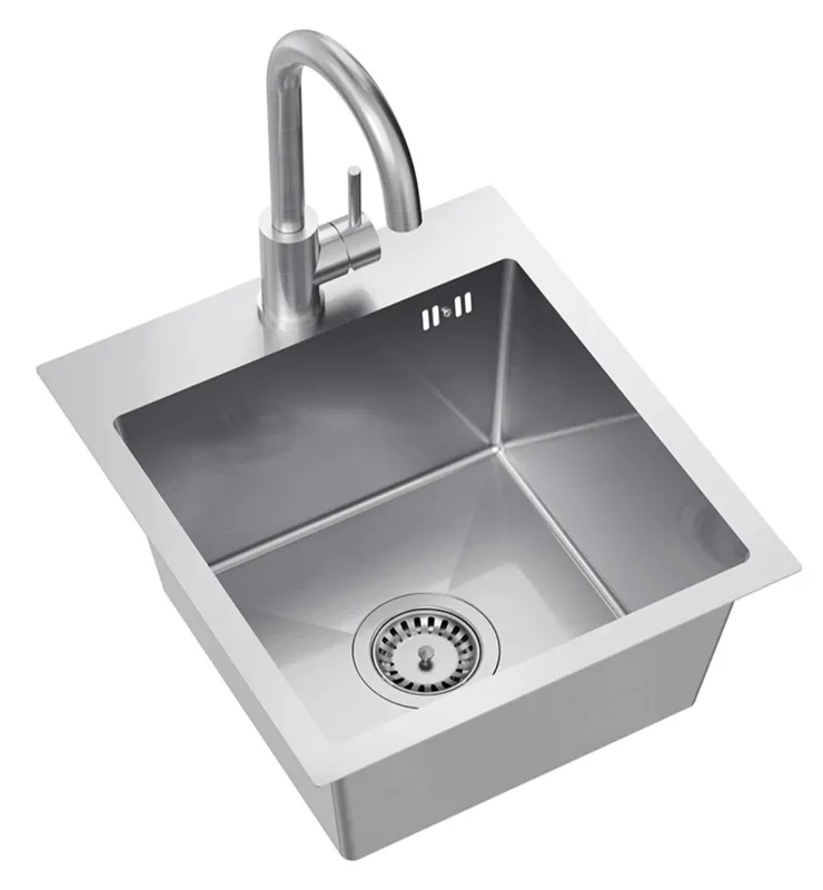 Endast idag Quadri Dixton 40 set med rostfri diskho 400x450 mm med kranhål och kökskran Quadri Coventry rostfritt stål