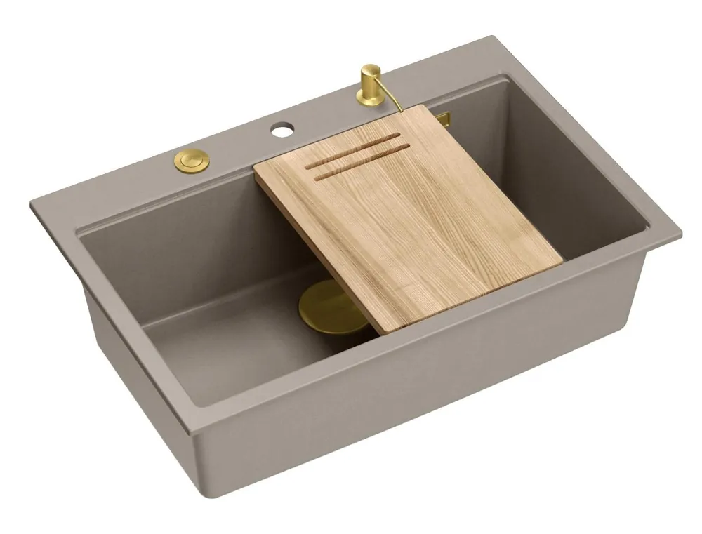 Nedsatt pris Quadri Hard Rock taupe granit infälld stor diskho 76x50cm inklusive guldfärgad propp och tillbehör 1208967436