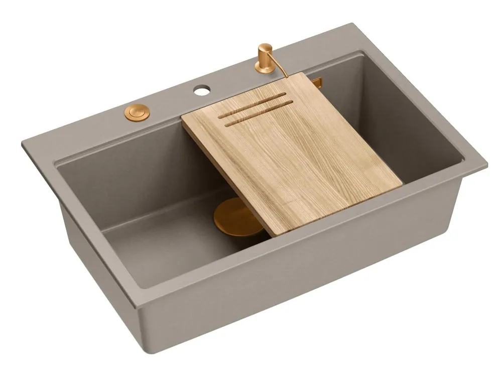 Quadri Hard Rock taupe granit infälld diskho 76x50cm inklusive kopparplugg och tillbehör 1208967439 Sista chansen