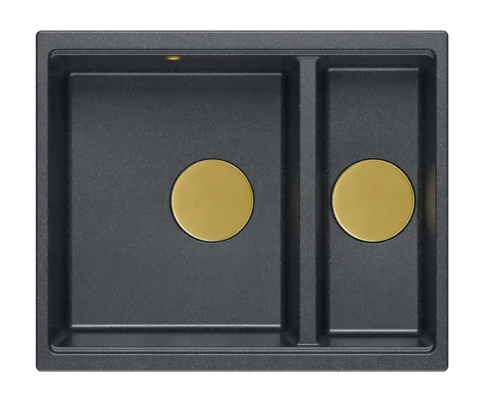 Quadri Newport II antracit 1,5 diskho granit infällning och undermontering diskho 555x460mm med gyllene plugg 1208967473 Begränsat erbjudande