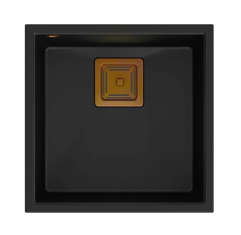 Begränsat antal Quadri Quadrangle svart granit underlimmad diskho 42x42cm med kopparplugg 1208967482