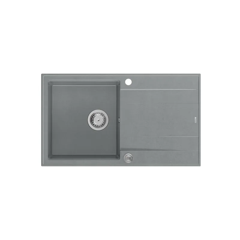 Begränsat erbjudande Quadri Luton grå granit inbyggd diskho med avrinning, vändbar 86x50cm med rostfri plugg 1208967340