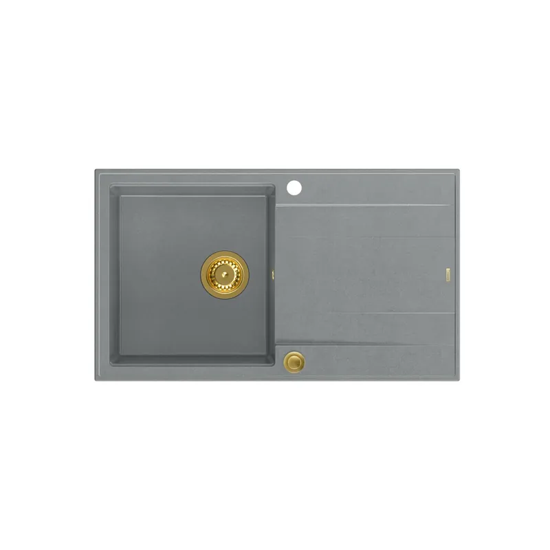 Begränsat erbjudande Quadri Luton grå granit infälld diskho med avrinningsyta, vändbar 86x50cm med guldig propp 1208967341