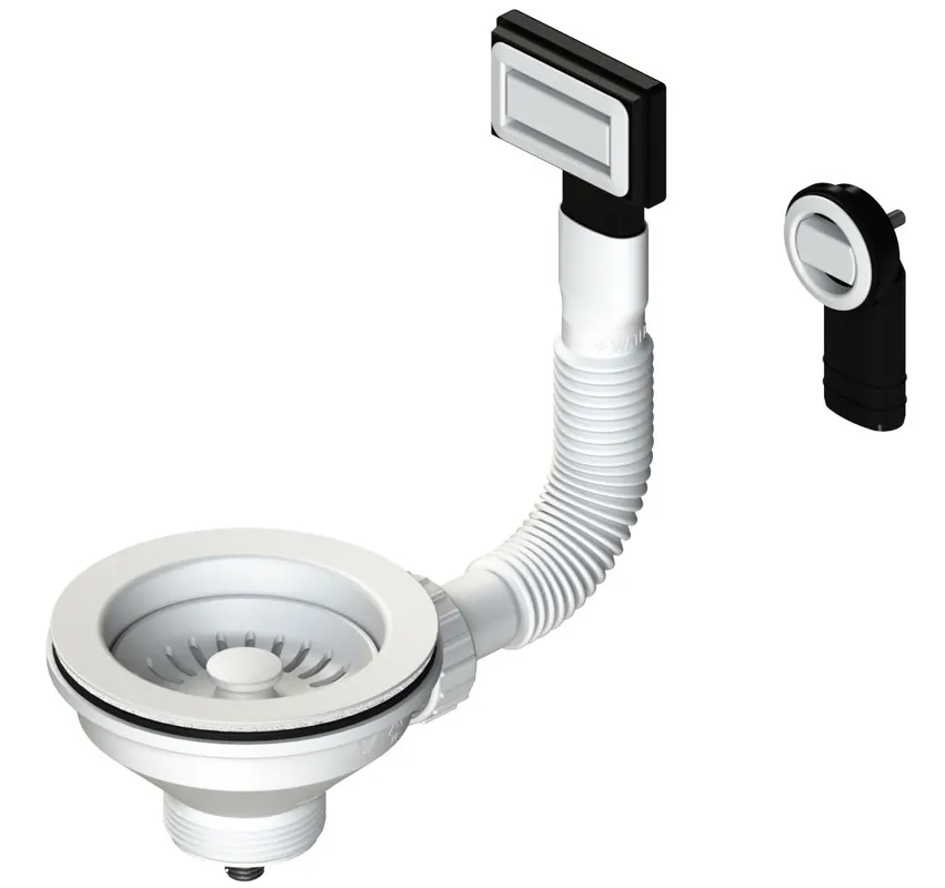 Rabatter Pure.Sink Universal Korgpluggset Matt Vit, avloppssats diskbänk inkl. överflöde rund och rektangulär WSTMAN-32