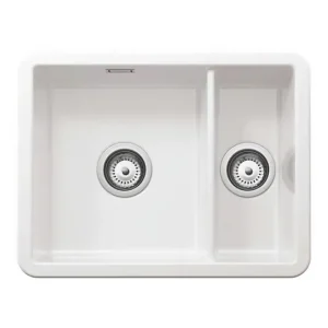Ausmann Ceramic Ember Keramisk vit en och en halv diskho för ovan- och undermontering 495 x 370 mm med rostfria pluggar 1208970736 Outlet