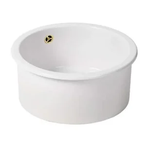 Sista chansen Ausmann Ceramic Ember Keramisk Vit Rund Diskbänk Överbyggnad och Underbyggnad med Guldplugg 1208971461