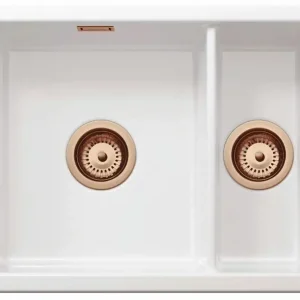 Ausmann Ceramic Ember Keramisk Vit Anderhalv Diskbänk Överbyggnad och Underbyggnad 495 x 370 mm med Kopparpluggar 1208971514 Snabb leverans