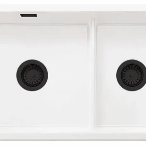 Ausmann Ceramic Ember Keramisk Vit En och en halv Diskho Överbyggnad och Underbyggnad 733 x 401 mm med Svarta pluggar 1208971521 Rabatter