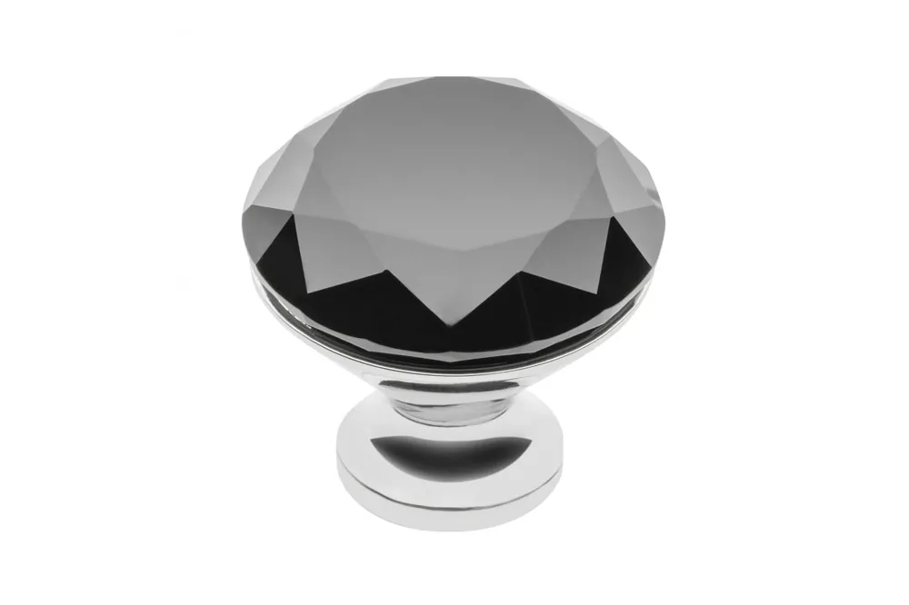 Kundfavorit Zamak-knopp Crystal Palace B 40 mm krom + SVART KRISTALL - Uppsättning av 2