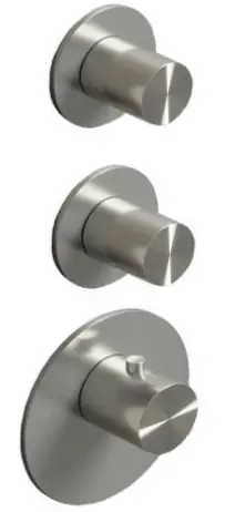 Beställ idag SB 316 AESTHETICS Rund Inbyggnadstermostatkran med 3 utgångar avstängningskran / avstängnings-omkastningskran helt i rostfritt stål 1208954949