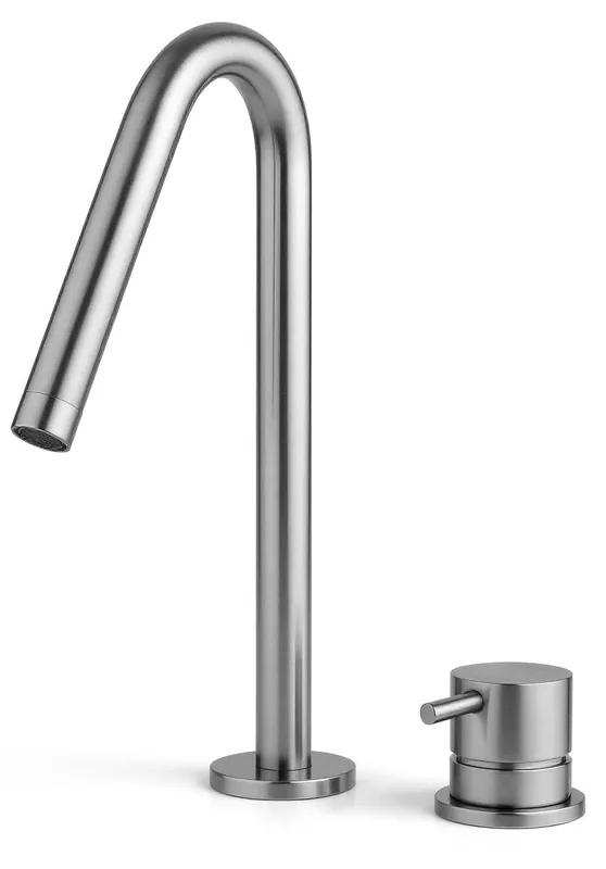 Kampanjpris Waterevolution Flow 2-håls tvättställsblandare helt i rostfritt stål med liten V 120 mm pip T1121VIE