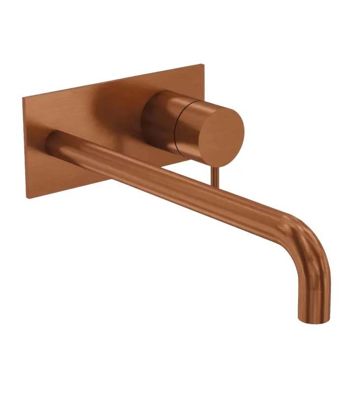 Kundfavorit Waterevolution Flow inbyggd tvättställsblandare med täckplatta PVD borstat koppar med utlopp 21 cm T1161CPE-21