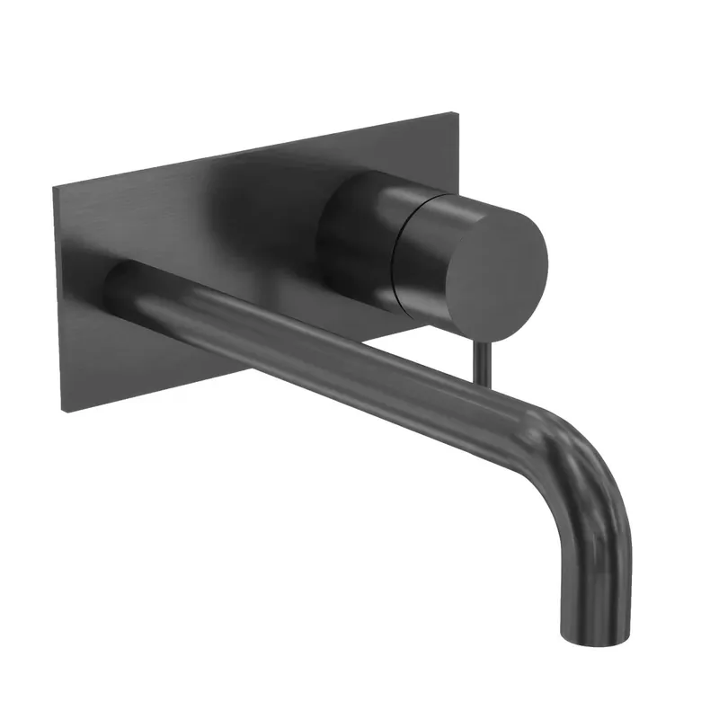 Beställ nu Waterevolution Flow inbyggd tvättställsblandare med täckplatta PVD Gun Metal med utlopp 15 cm T1161GME-15