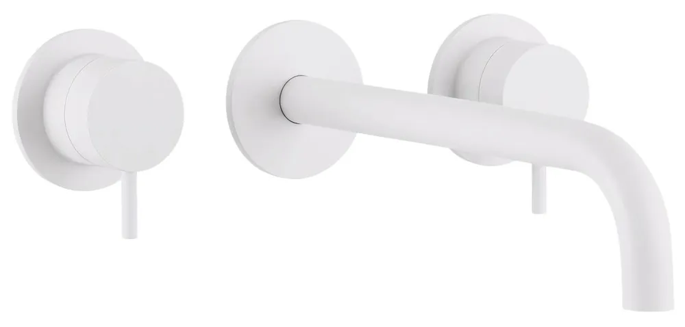 Lågt pris Waterevolution Flow 3-håls infälld tvättställsblandare matt vit med utlopp 15 cm T1163FBR-15