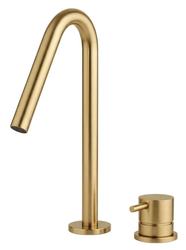 Kundfavorit Waterevolution Flow 2-håls tvättställsblandare Borstad Mässing med liten V 120mm utloppspip T1121VLE