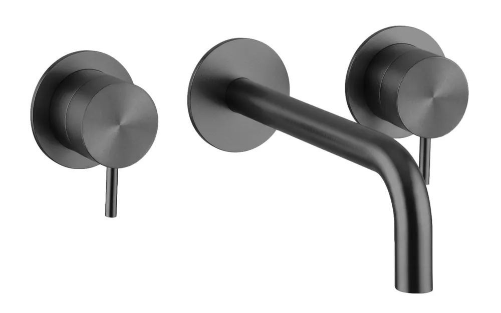 Waterevolution Flow 3-håls infälld tvättställsblandare PVD Gun metal med utlopp 15 cm T1163FGME-15 Lågt pris