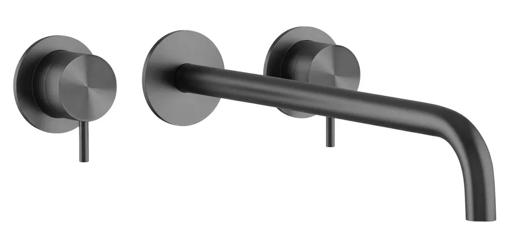 Utförsäljning Waterevolution Flow 3-håls infälld tvättställsblandare PVD Gun metal med utlopp 21 cm T1163FGME-21