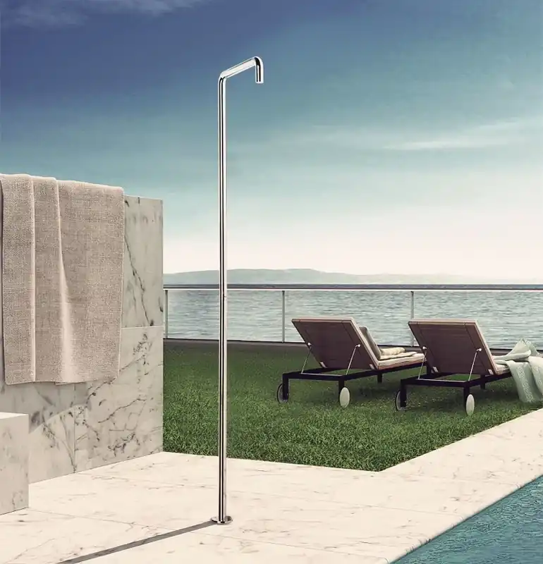 Nyhet Waterevolution Flow pooldusch duschpelare endast kallt vatten gunmetal borstad T145GME