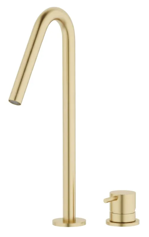 Waterevolution Flow 2-håls tvättställsblandare ljus guld med hög V 120mm pip T1122VWGE Kundfavorit