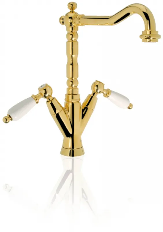 Reapris PB klassisk kran tvättställsblandare Vita handtag pip 18,5 cm Rostfritt stål 1208854312