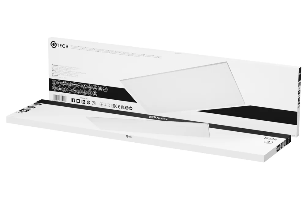 G-TECH BIZAR-armatur, LED, 40 W, 4 000 lm, 4 000 K, AC 220–240 V, IP44, 120 × 30 cm, bakplatta Erbjudande
