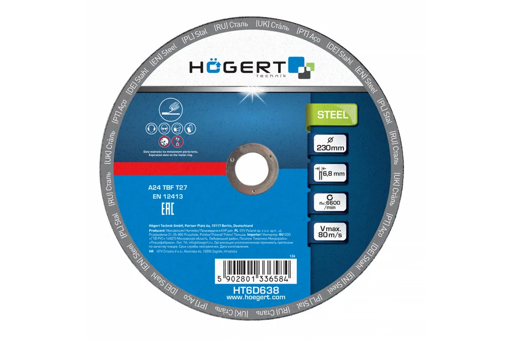 Outlet Hoegert Slipskivor för metall, 10 st, 230x6, 8x22, 23, 1208961807