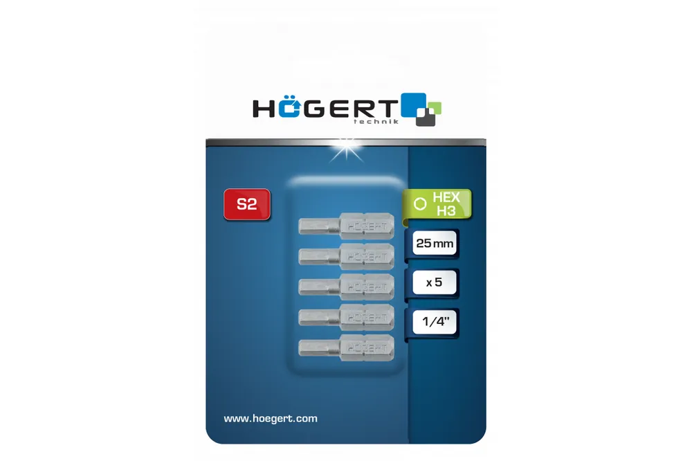 Hoegert skruvmejselspets, sexkant H3, 25 mm, 5 st, 1208959885 - Uppsättning av 9 Snabb leverans