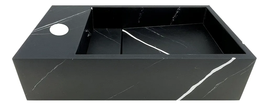 Billig Solid-S Marble solid surface tvättställ B40xD22xH10cm marmor matt svart vänster med kranhål 1208954633
