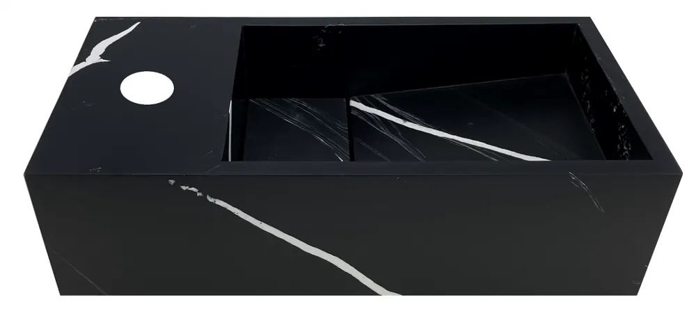 Solid-S Marble solid surface handfat B36xD18xH10cm marmor matt svart vänster med kranhål 1208954637 Endast idag