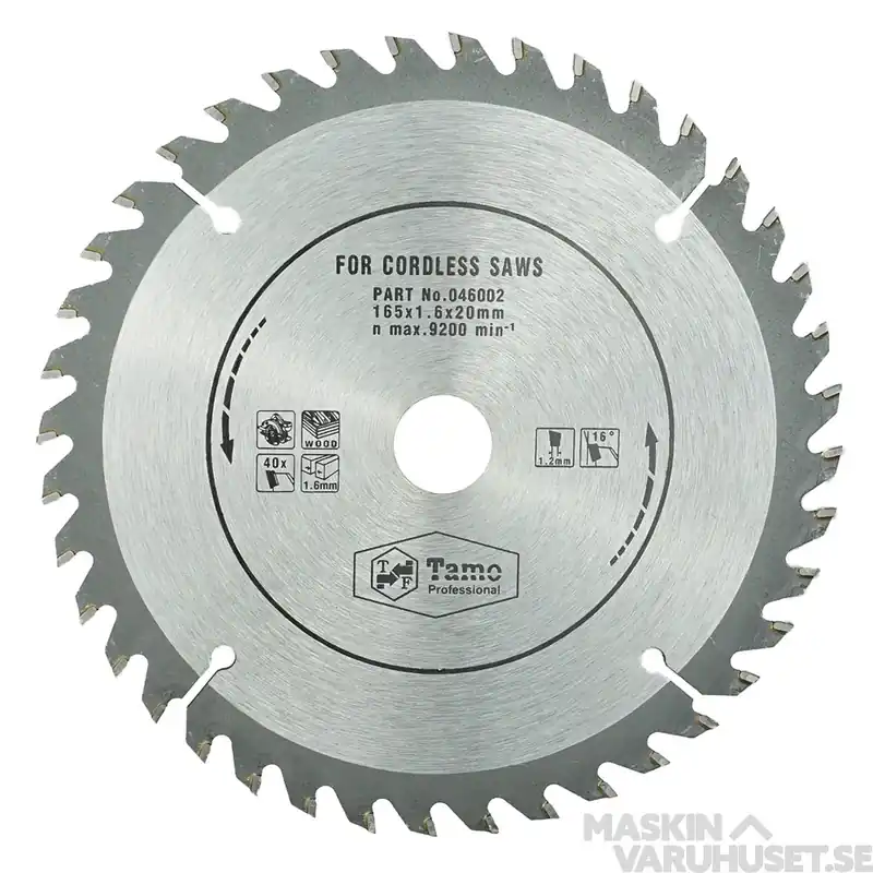 Tamo Saw Blade 165 mm för battericirkelsåg 1,6 mm Säker betalning