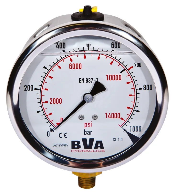 Begränsad tid BVA Manometer 0-1000 bar 100 mm ner, 1/4" neråt